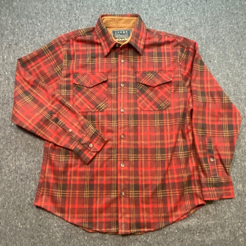 Jachs NY Flannel Shirt Sz L Mens Plaid Outdoor Corduroy Collar Workwear Utility